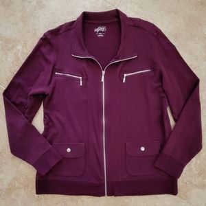 STYLE & CO. SPORT XXL Burgandy Knit Cotton Jersey French Terry Zip-Up Jacket